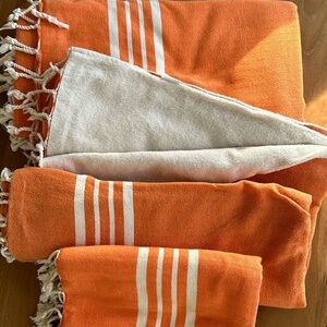 Turkish pestamel soft cotton throw/towels in orange and cream